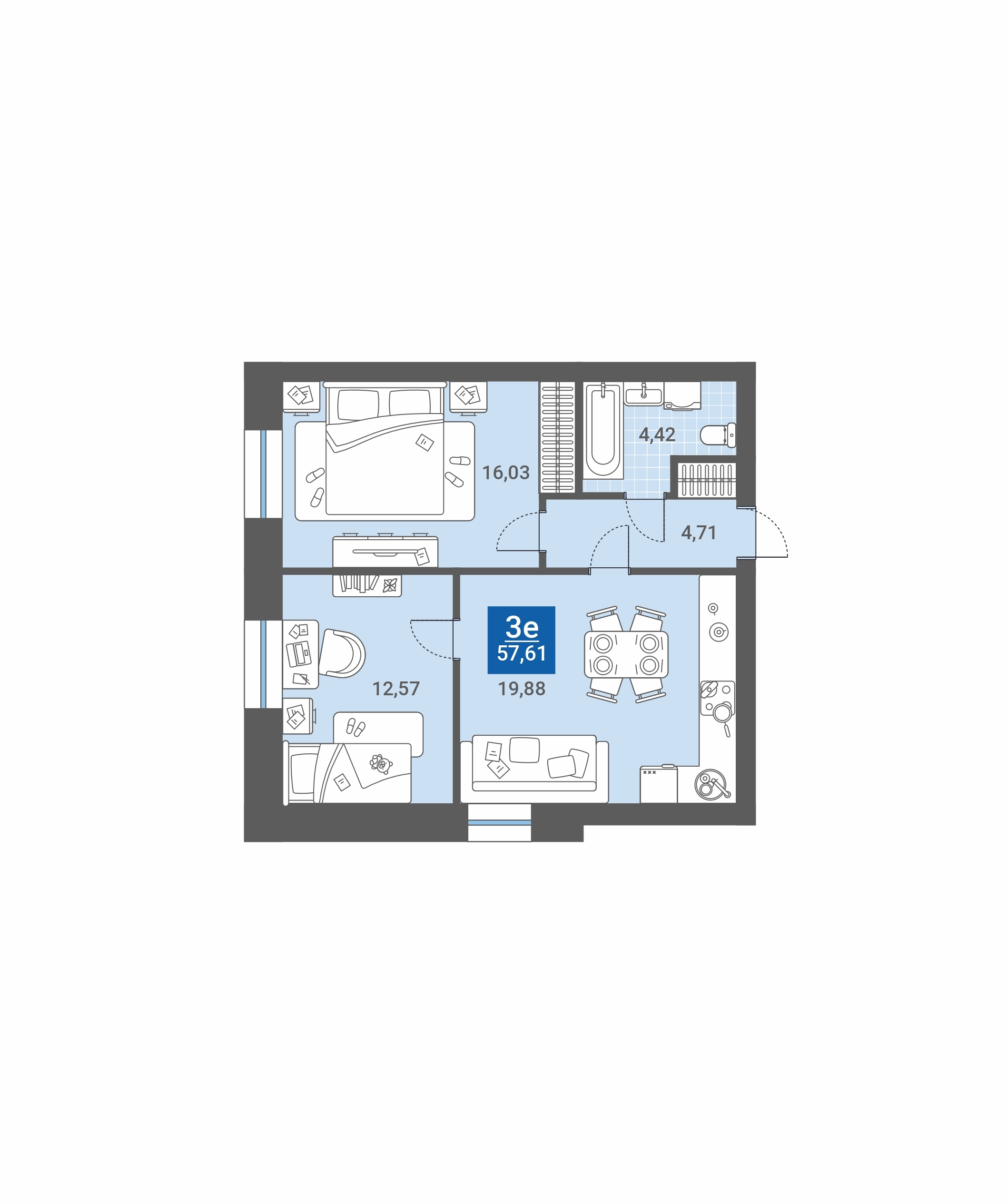 планировка квартиры 58 м2